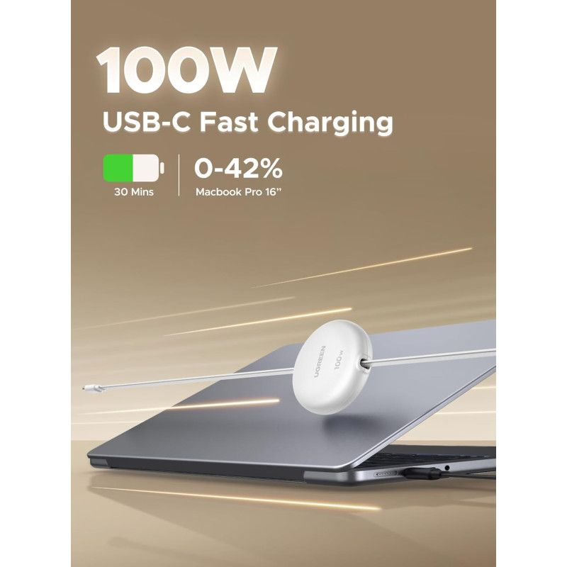 Висувний Кабель UGREEN USB-C 100W PD 3.0: Швидка Зарядка. (Білий)