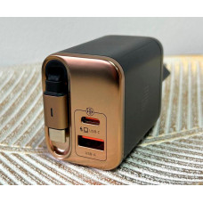 Зарядний Пристрій McDodo 40 W GaN з Висувним Кабелем: 2 Порти, Швидка Зарядка. (Золотий)