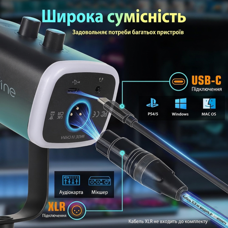 Ігровий динамічний мікрофон Fifine USB/XLR для ПК, PS4, PS5