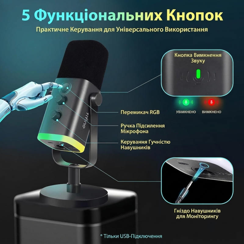 Ігровий динамічний мікрофон Fifine USB/XLR для ПК, PS4, PS5