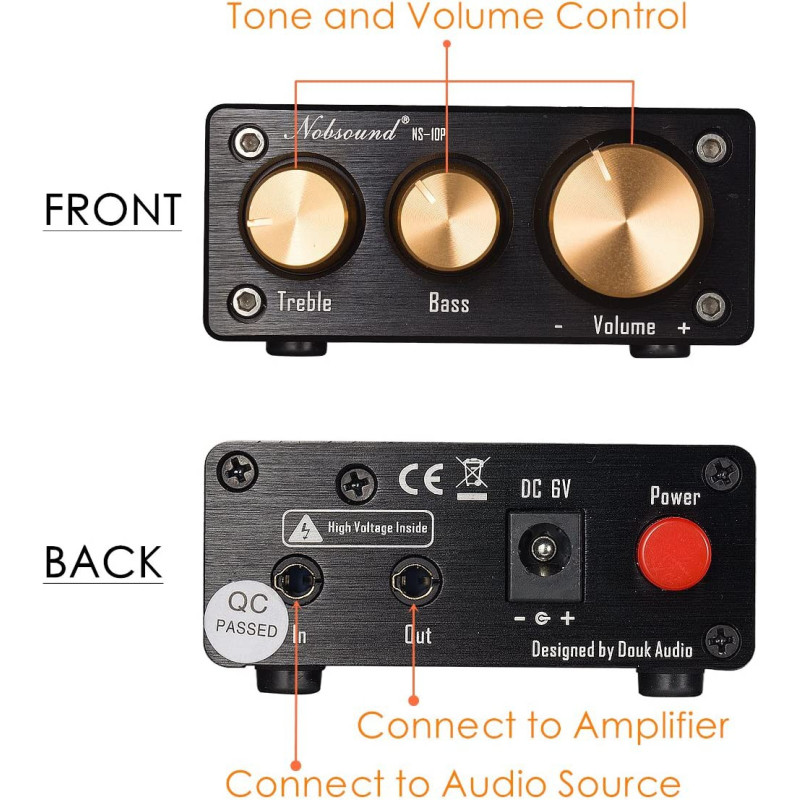 Міні-Ламповий Підсилювач Nobsound Hi-Fi Stereo: З Керуванням Басами та ВЧ (Чорний)