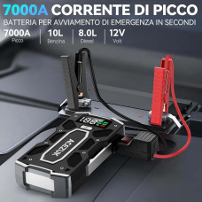 Портативний пусковий пристрій ACEZUK M02: 7000A, бензин до 10 л / дизель до 8 л, РК-дисплей, QC3.0
