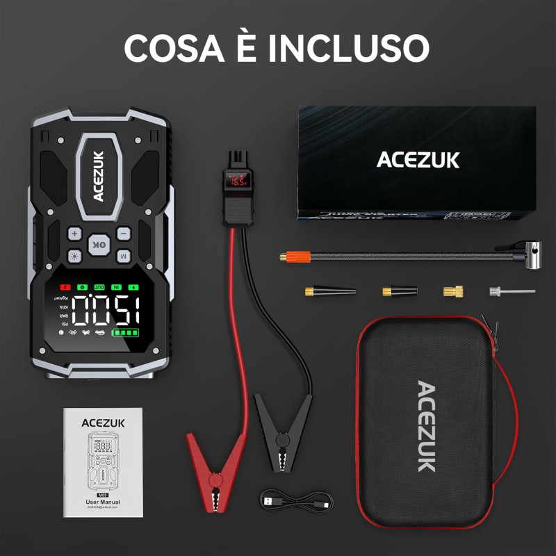 Пусковий пристрій Acezuk 8000А + Компресор 150 PSI: Бустер для будь-яких двигунів (12V)