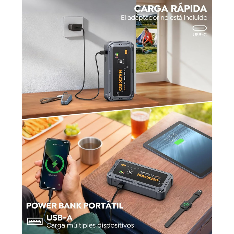 Пусковий пристрій для авто 7000А: Бустер 12V для бензинових (9л) та дизельних (8.5л) двигунів