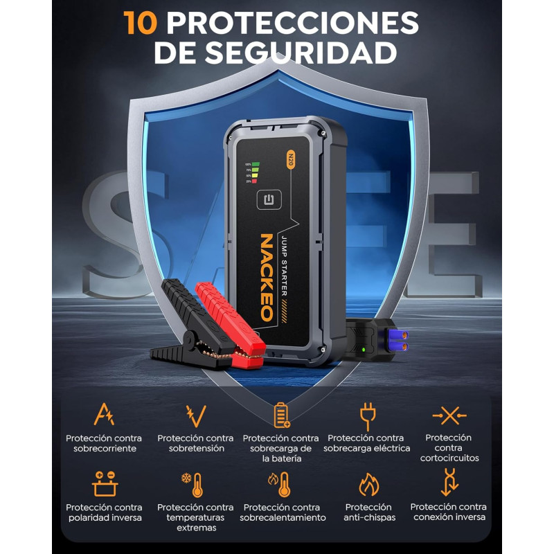 Пусковий пристрій для авто 7000А: Бустер 12V для бензинових (9л) та дизельних (8.5л) двигунів