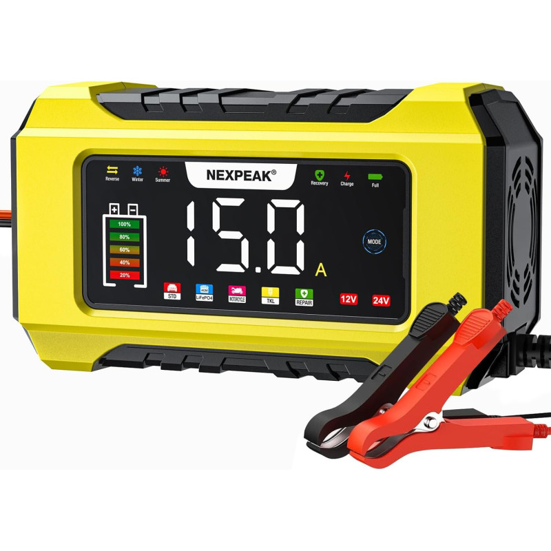 Інтелектуальний зарядний пристрій NEXPEAK 8A: Для 12V/24V акумуляторів та LiFePO4