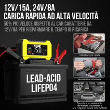 Інтелектуальний зарядний пристрій NEXPEAK 8A: Для 12V/24V акумуляторів та LiFePO4