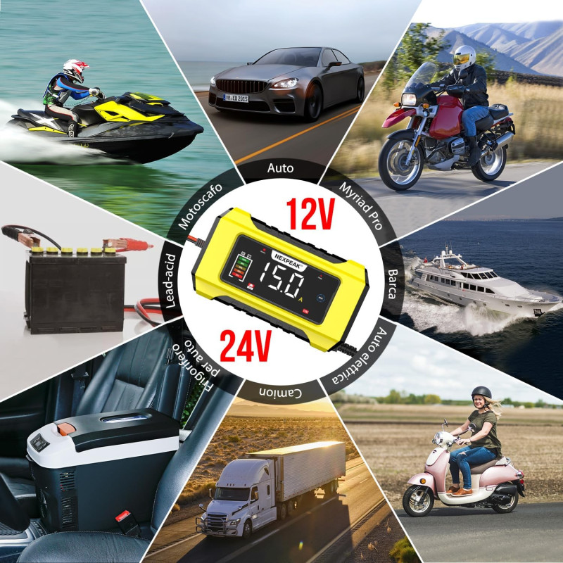 Інтелектуальний зарядний пристрій NEXPEAK 8A: Для 12V/24V акумуляторів та LiFePO4