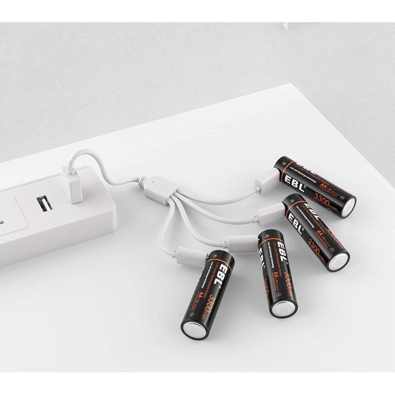 Акумуляторні Батарейки USB AA 1.5 В: Літій-іонні, 3300 мВт·год, Зарядка через Micro USB. (4 шт.)