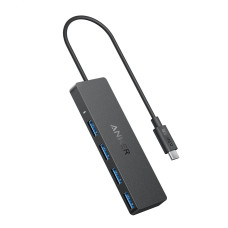 4-портовий USB-C Hub Anker, Адаптер USB 3.0, Ультратонкий, 5 Гбіт/с. Кабель 20 см. (Чорний)
