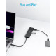4-портовий USB-C Hub Anker, Адаптер USB 3.0, Ультратонкий, 5 Гбіт/с. Кабель 60 см. (Чорний)