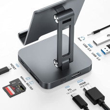 Док-Станція byEasy 5-в-1 з USB-C Hub та Підставкою: 4K HDMI, PD Charging (Сріблястий)