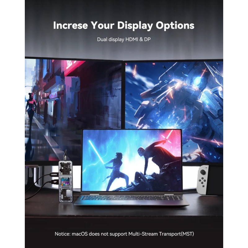 Док-станція Dockcase Smart 10-in-1 USB-C Hub: 4K144Hz, PD 100W, Explorer Edition. (Глянцево-сріблястий)