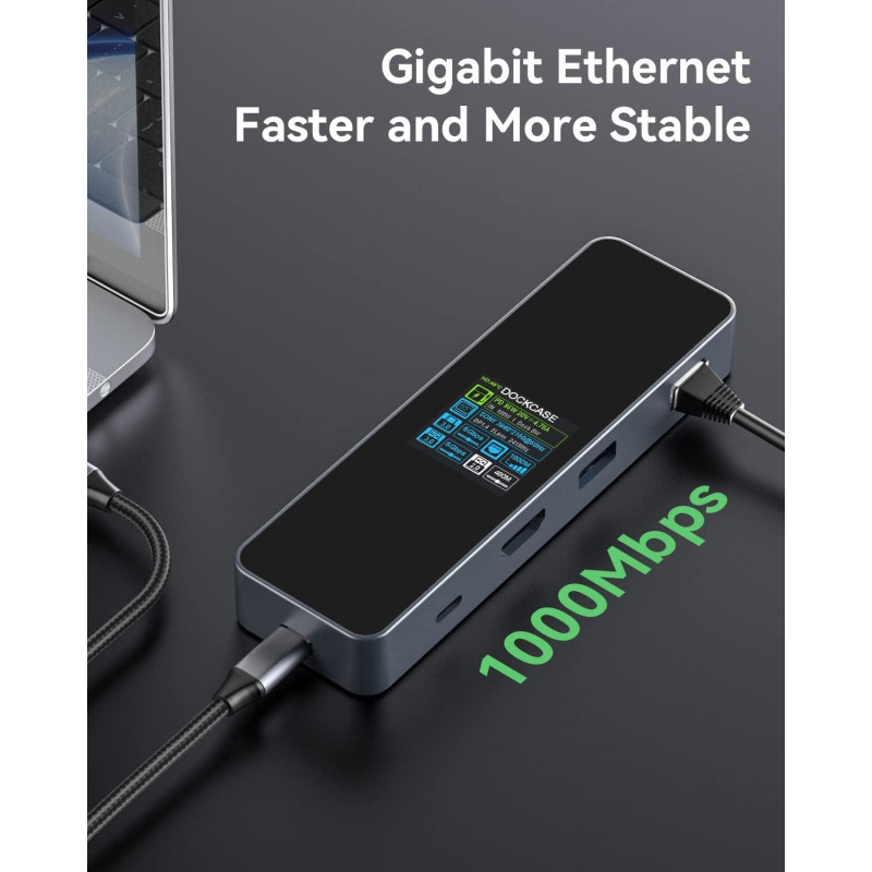 Док-станція DOCKCASE Smart USB-C Hub 6-в-1: 4K 60Hz HDMI, 100W PD, Gigabit Ethernet. (Чорний)