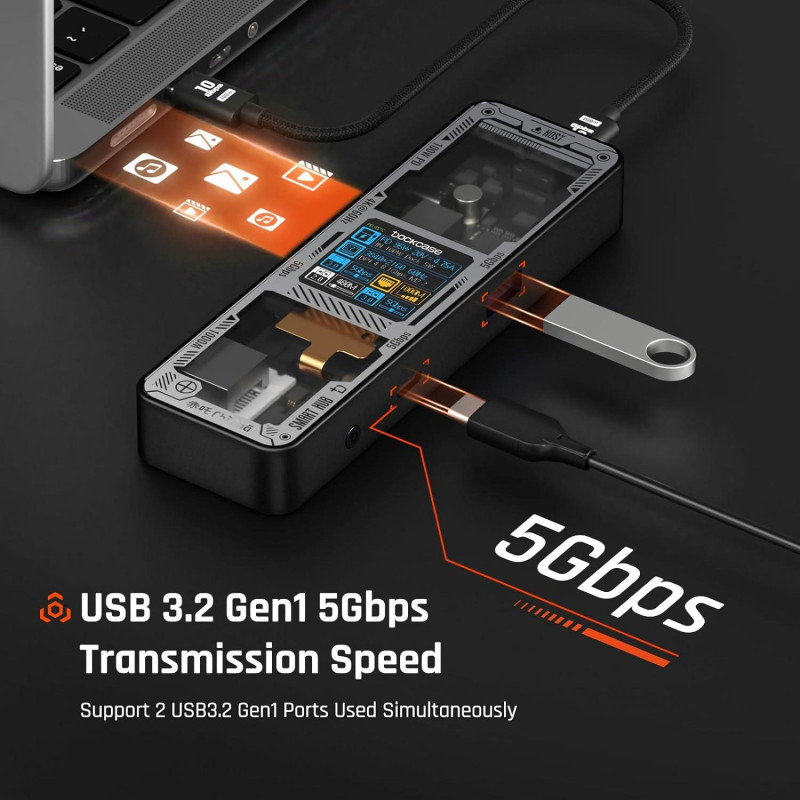 Док-станція DOCKCASE Explorer Edition USB-C Hub 6-в-1: 4K 60Hz HDMI, 100W PD. (Чорний)