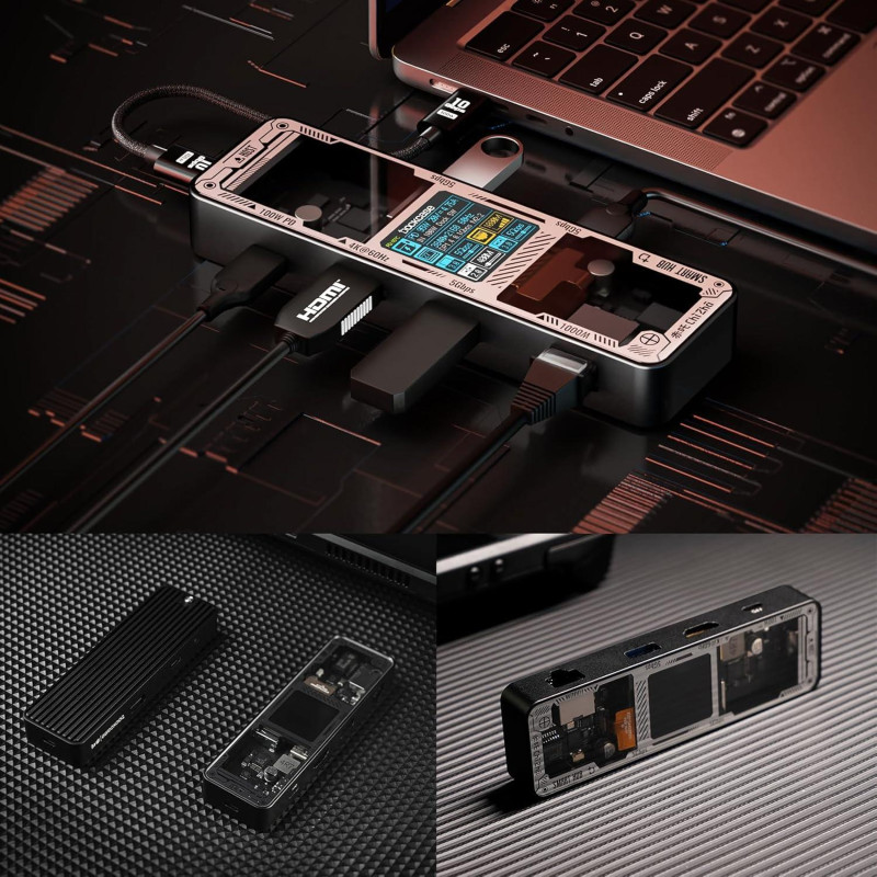Док-станція DOCKCASE Explorer Edition USB-C Hub 6-в-1: 4K 60Hz HDMI, 100W PD. (Чорний)