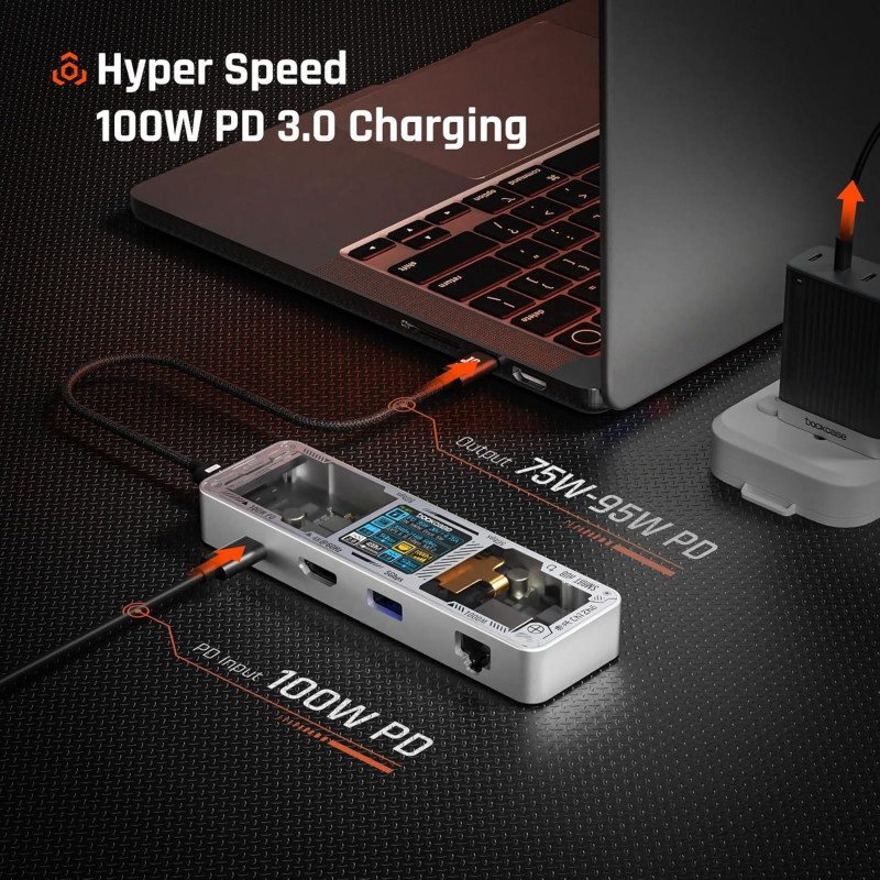 Док-станція Dockcase Explorer Edition 6-in-1 Smart Hub Pro: 4K60Hz, Ethernet. (Сріблястий)