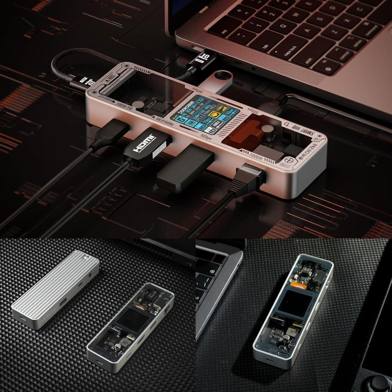 Док-станція Dockcase Explorer Edition 6-in-1 Smart Hub Pro: 4K60Hz, Ethernet. (Сріблястий)