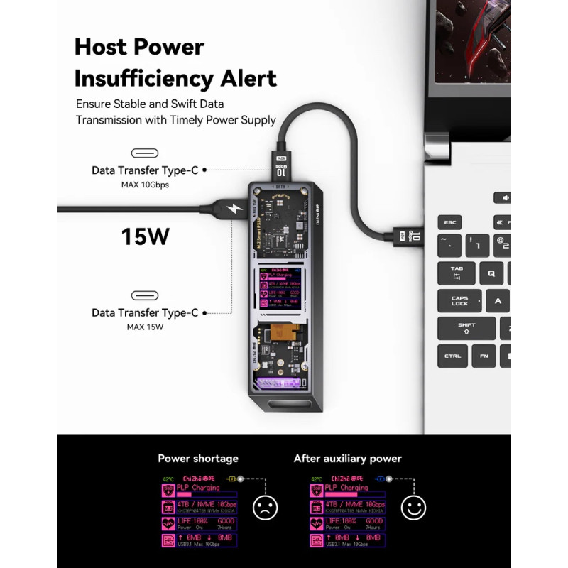 Корпус Dockcase Chizha M.2 NVMe SSD Enclosure Explorer Edition: Розумний Чохол з Дисплеєм. ( Чорний )