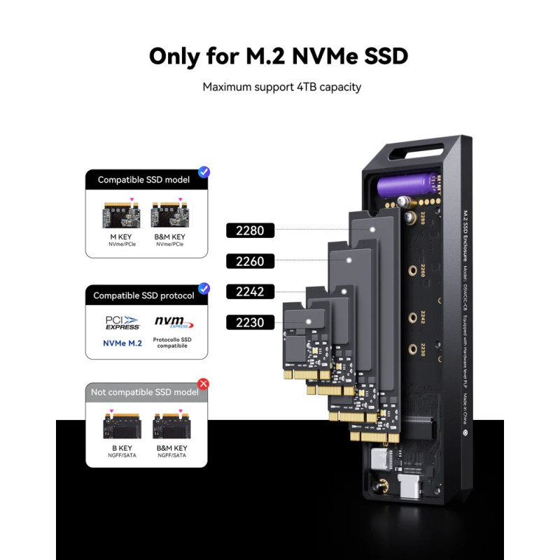 Корпус Dockcase Chizha M.2 NVMe SSD Enclosure Explorer Edition: Розумний Чохол з Дисплеєм. ( Чорний )