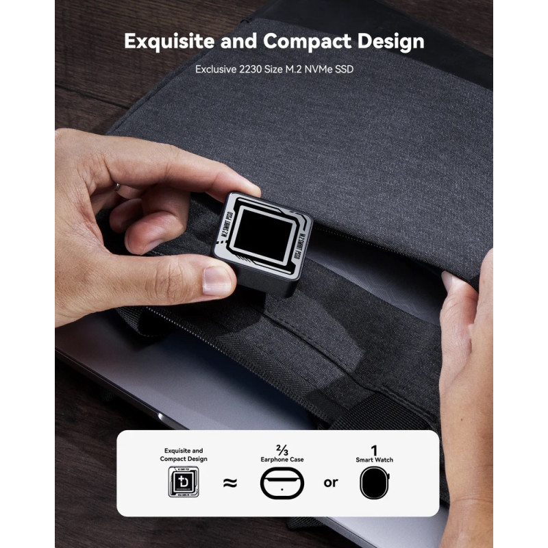 Корпус для SSD Dockcase Pocket Smart 2230 M.2 NVMe: Розумний Кейс з Екраном. (Чорний матовий)