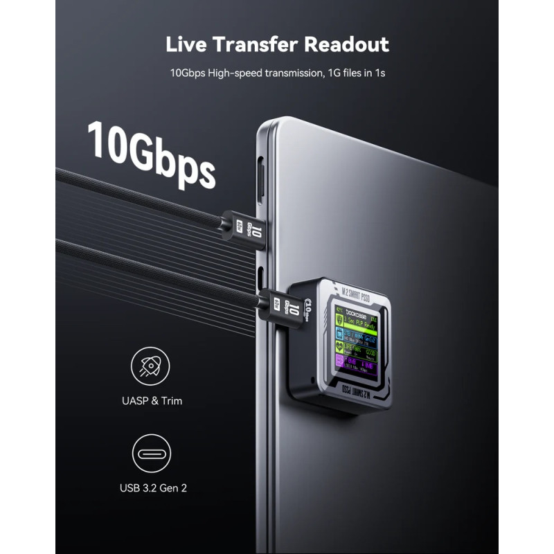 Корпус для SSD Dockcase Pocket Smart 2230 M.2 NVMe: Розумний Кейс з Екраном. (Чорний матовий)