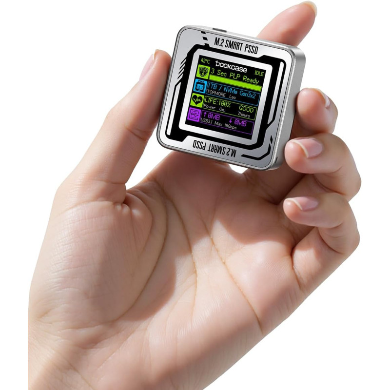Корпус для SSD Dockcase Pocket Smart 2230 M.2 NVMe: Розумний Кейс з Екраном. (Сріблястий)