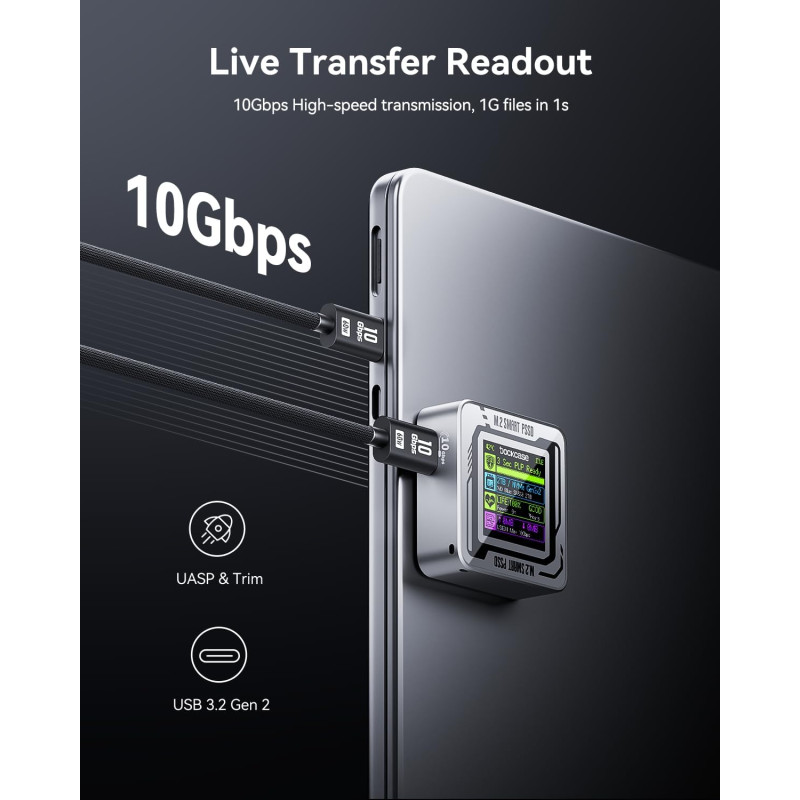 Корпус для SSD Dockcase Pocket Smart 2230 M.2 NVMe: Розумний Кейс з Екраном. (Сріблястий)