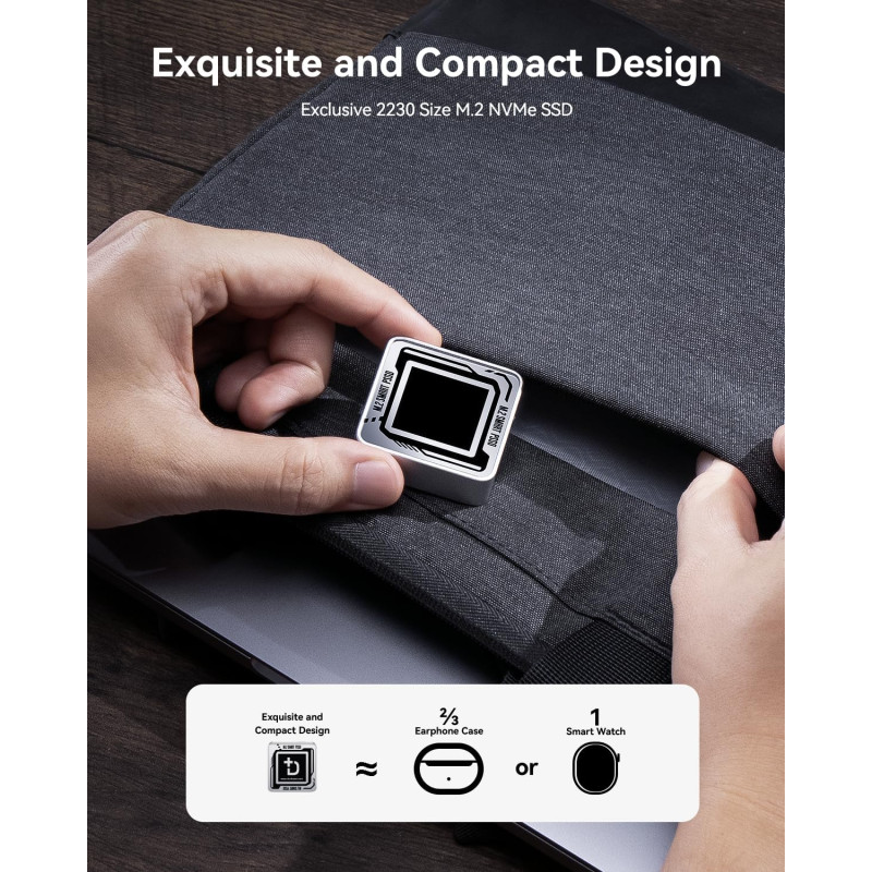 Корпус для SSD Dockcase Pocket Smart 2230 M.2 NVMe: Розумний Кейс з Екраном. (Сріблястий)