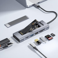 Док-станція Essager 8-в-1: M.2 NVMe/SATA SSD, USB 3.2 (10 Гбіт/с) та HDMI 4K. (Сріблястий)