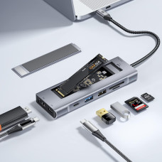 Док-станція Essager 8-в-1: M.2 NVMe/SATA SSD, USB 3.2 (10 Гбіт/с) та HDMI 4K. (Сріблястий)