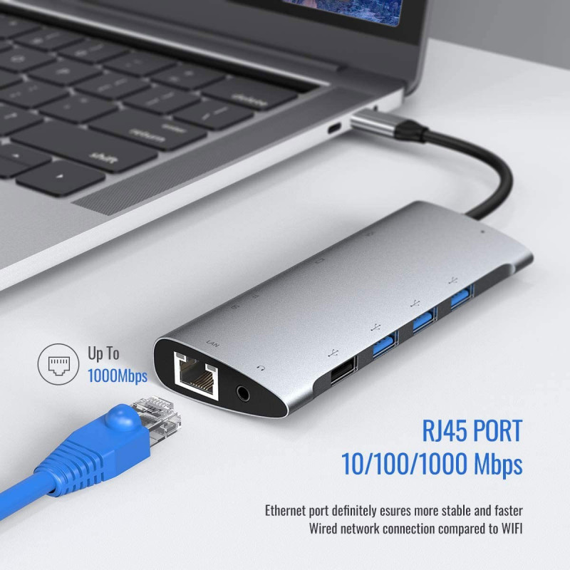 Док-Станція GIISSMO 11-в-1 USB-C Hub: 4K HDMI, VGA, 100W PD. (Чорний)