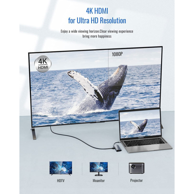 Док-Станція GIISSMO 11-в-1 USB-C Hub: 4K HDMI, VGA, 100W PD. (Чорний)