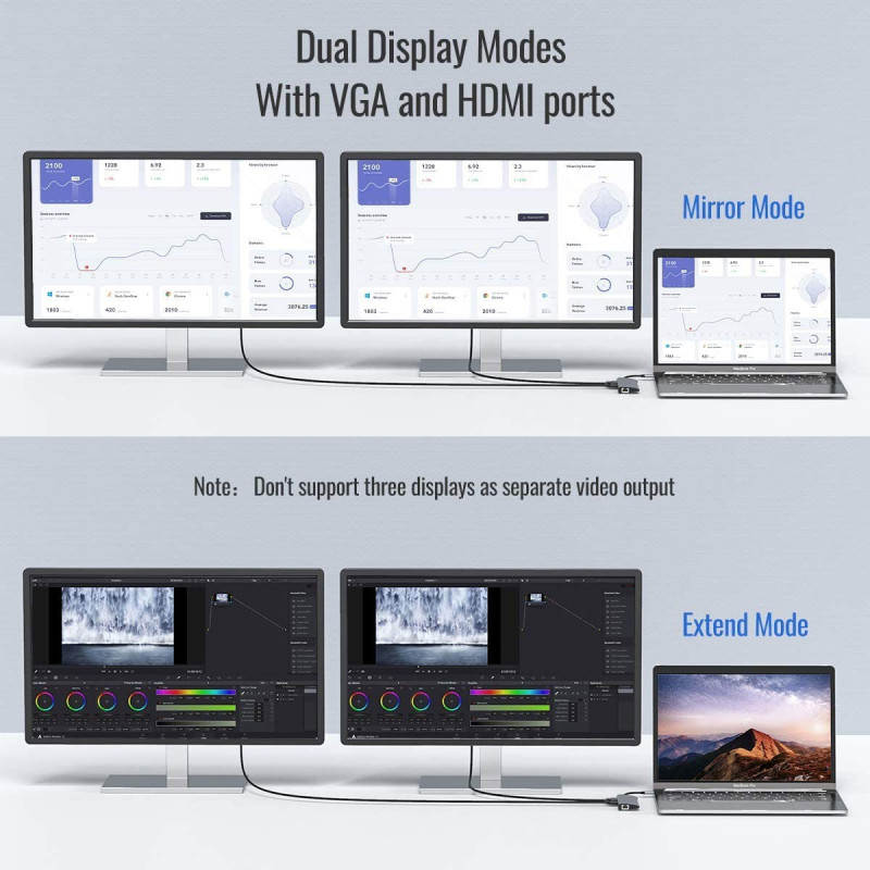 Док-Станція GIISSMO 11-в-1 USB-C Hub: 4K HDMI, VGA, 100W PD. (Чорний)