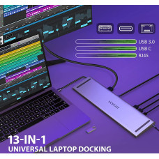 Док-станція Hopday 13-в-1 USB-C для трьох дисплеїв: 2x HDMI, VGA, Gigabit Ethernet, PD, Thunderbolt 3. (Сірий)