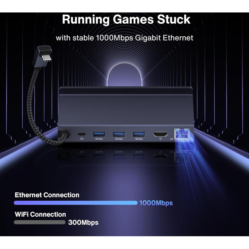 Док-станція iVANKY (8-в-1) для Steam Deck OLED, ROG Ally, Legion Go: HDMI 4K@60Hz, Gigabit LAN, 100 Вт PD. (Сірий)