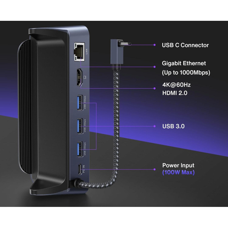 Док-станція iVANKY (8-в-1) для Steam Deck OLED, ROG Ally, Legion Go: HDMI 4K@60Hz, Gigabit LAN, 100 Вт PD. (Сірий)