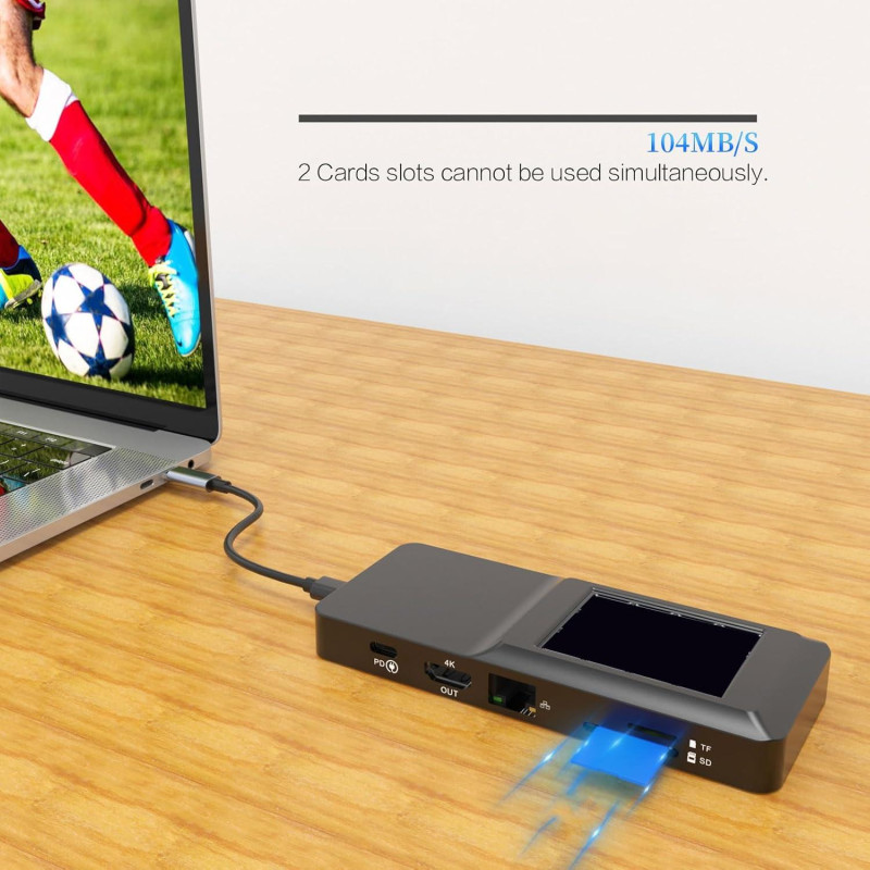 Док-Станція MiraBox USB-C 8-в-1: 4K HDMI, 100W PD, Ethernet та USB 3.0. (Чорний)