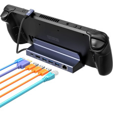 Док-станція NOVOO (6-в-1) для Steam Deck з HDMI 2.0 4K@60Hz, 1 Гбіт/с LAN, 3x USB 3.0 та 100 Вт PD. (Сірий)