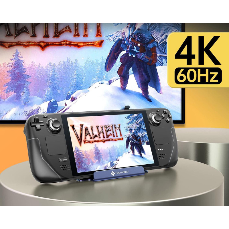 Док-станція NOVOO (6-в-1) для Steam Deck з HDMI 2.0 4K@60Hz, 1 Гбіт/с LAN, 3x USB 3.0 та 100 Вт PD. (Сірий)
