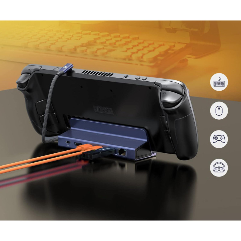Док-станція NOVOO (6-в-1) для Steam Deck з HDMI 2.0 4K@60Hz, 1 Гбіт/с LAN, 3x USB 3.0 та 100 Вт PD. (Сірий)