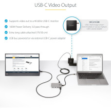 4-портовий концентратор StarTech USB-C (Hub): 4K 60Hz DP Alt Mode, 10 Гбіт/с, 100 Вт PD Pass-Through. (Сірий)