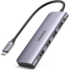 Док-Станція UGREEN 6-в-1 Aluminium USB-C Hub: 4K HDMI, 3 x USB 3.0. (Сріблястий)