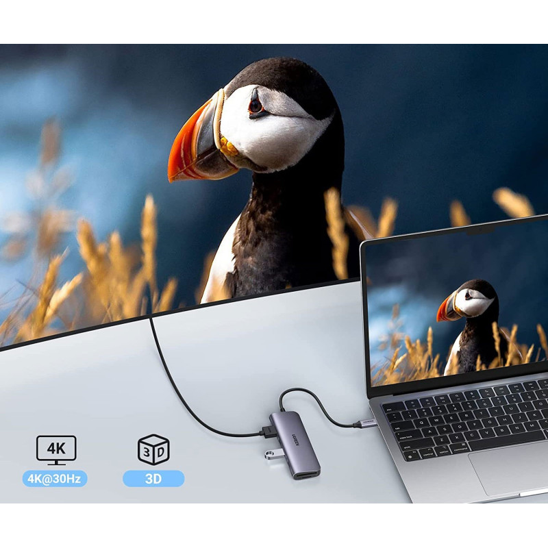 Док-Станція UGREEN 6-в-1 Aluminium USB-C Hub: 4K HDMI, 3 x USB 3.0. (Сріблястий)