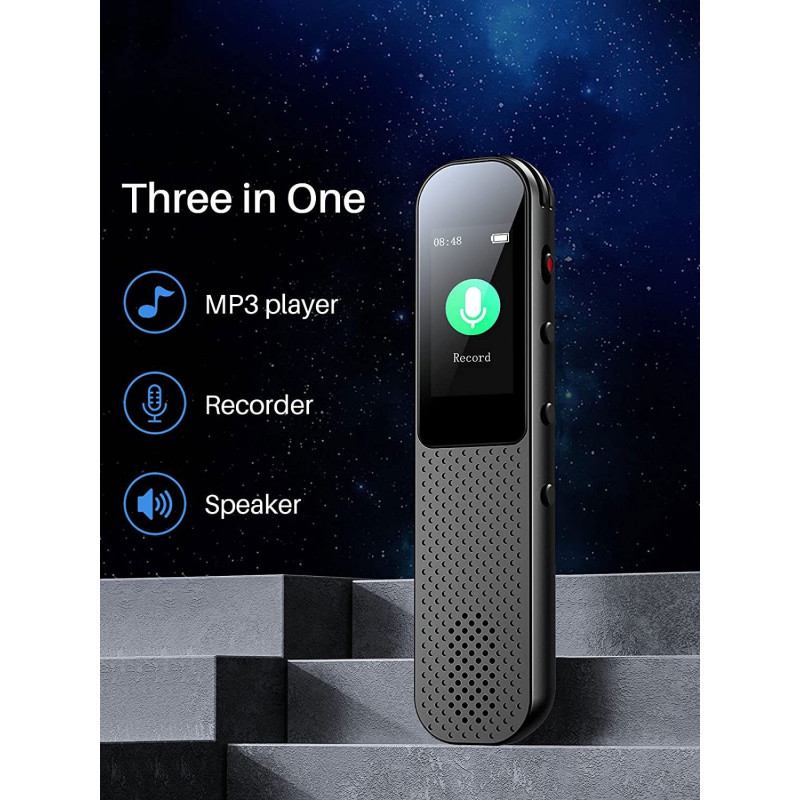 Професійний Диктофон 64 ГБ: 3072 кбіт/с, VOR та Швидкісний Type-C. (Чорний)