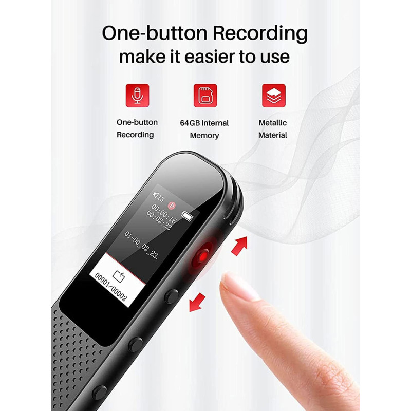 Професійний Диктофон 64 ГБ: 3072 кбіт/с, VOR та Швидкісний Type-C. (Чорний)