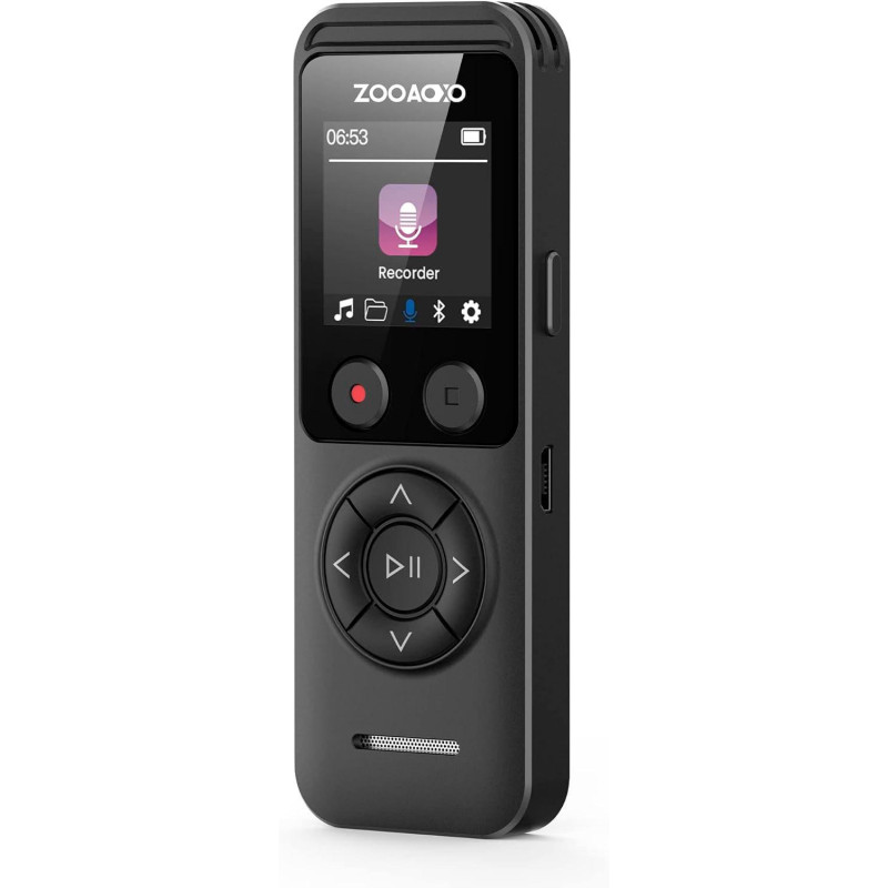 Цифровий Диктофон ZOOAXO 64 ГБ: 3072 кбіт/с, Bluetooth та 100 Годин Запису. (Чорний)