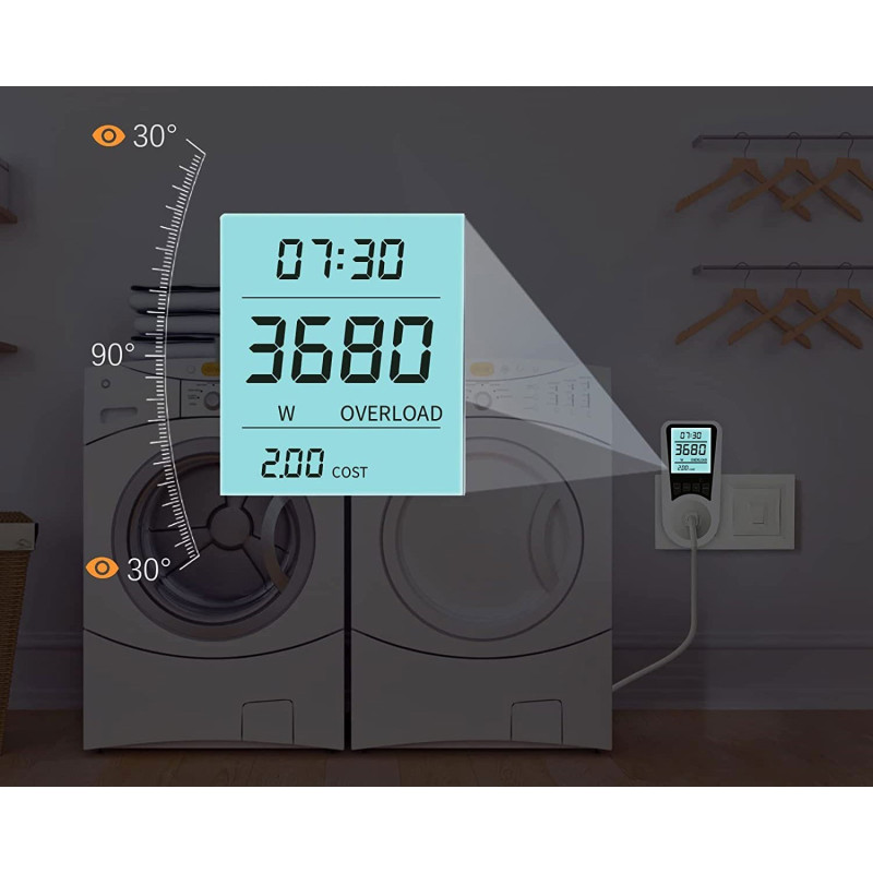 Лічильник споживання електроенергії Besvic: Ваттметр-розетка з РК-дисплеєм (Білий)