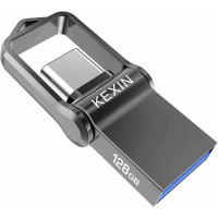 Флешка OTG  Kexin 128GB: USB Type-C та USB 3.0, Водонепроникний Металевий Корпус, Швидкість та Універсальність. (Сірий)