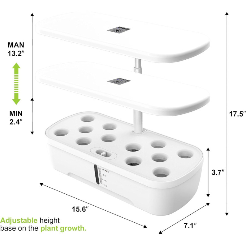 12-місна Система Гідропонічного Вирощування GOLUMUP з Висотою 50 см та Автотаймером.( 1 пакет насіння включено) (Білий)